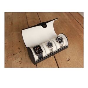 Luxury Automatic Watch Winder Black Leather Display Case Glass Top